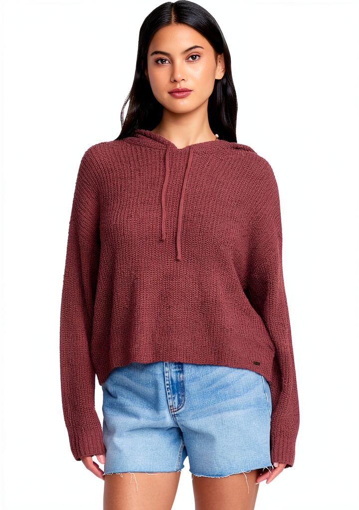 Billabong Hooded Sweater in Mahogany color on a model