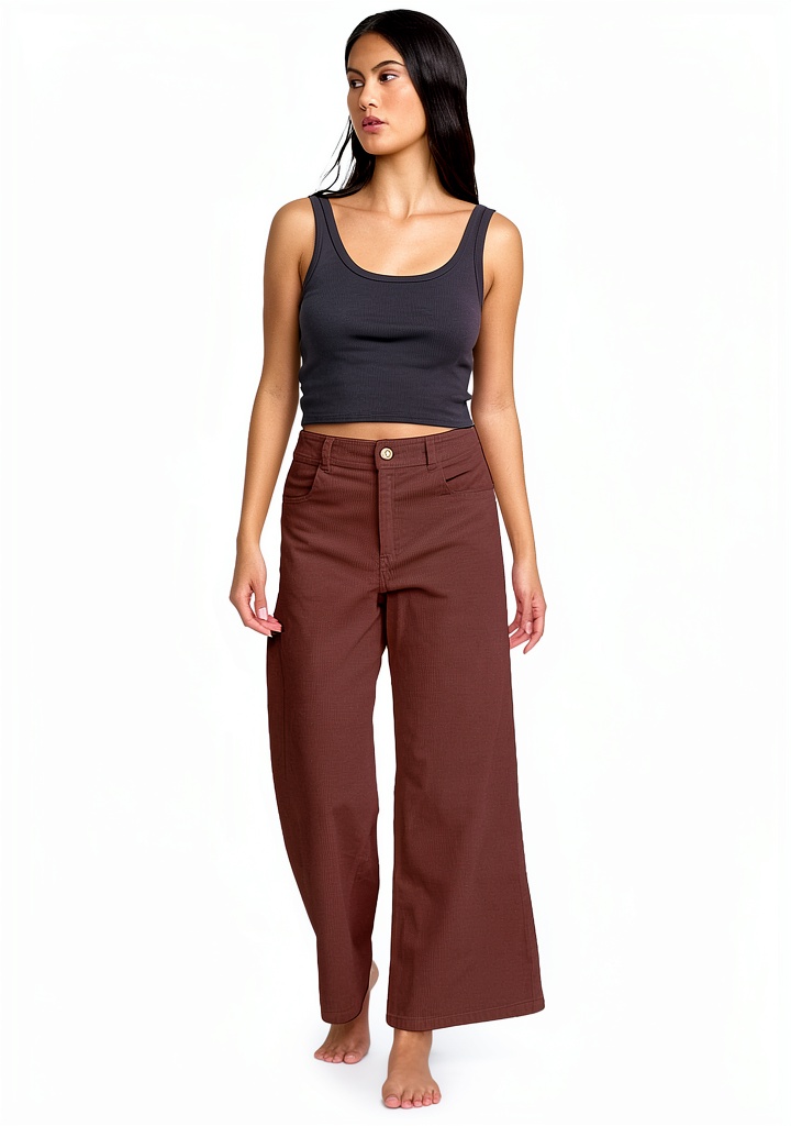 Billabong Womens Cotton Elastane Casual Pants Espresso Brown displayed on a wooden wardrobe