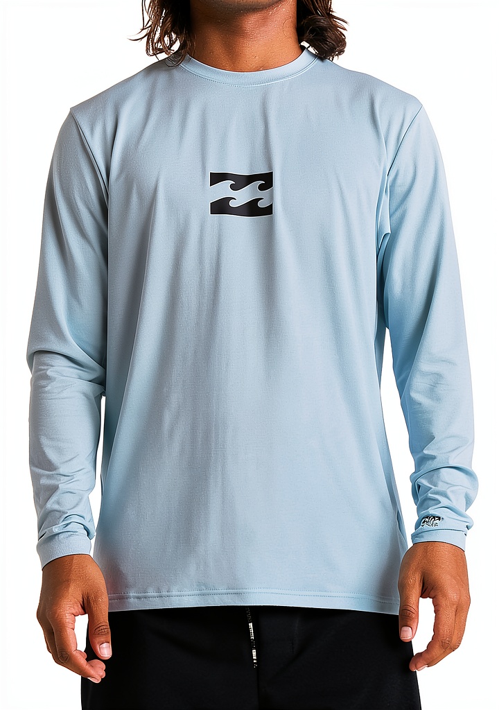 Billabong Womens Rash Guard in Coastal Blue color on a beach background