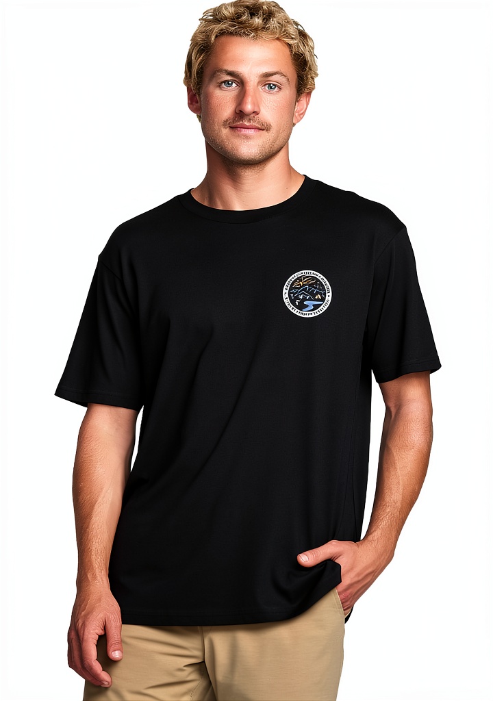 Billabong mens t-shirt in Deep Blue color on a man during a casual day out