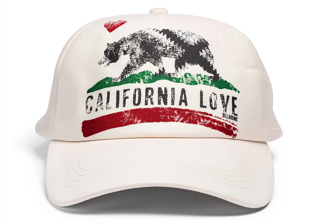 Billabong Pitstop Trucker Cap showcasing Cali Bear design and mesh back