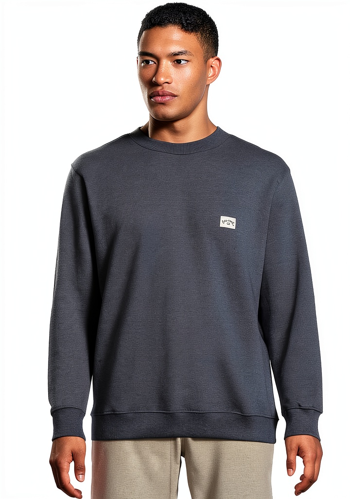 Billabong Crew Fleece Hoodie in Midnight Blue worn during a casual outdoor activity