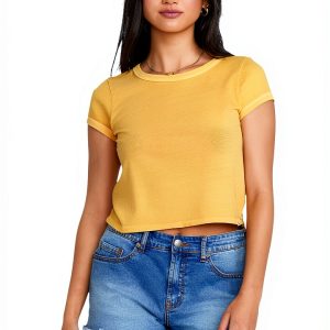 Billabong Womens Cotton Blend T-Shirt Ribbed Binding-0