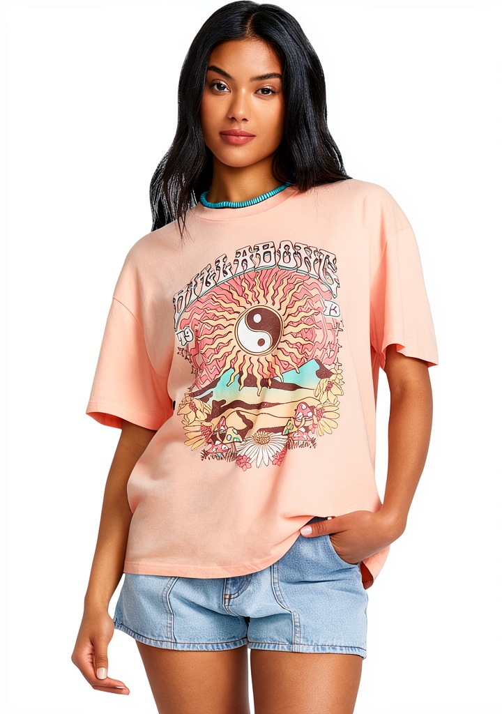 Billabong Womens Cotton T-Shirt in multiple colors displayed on a hanger