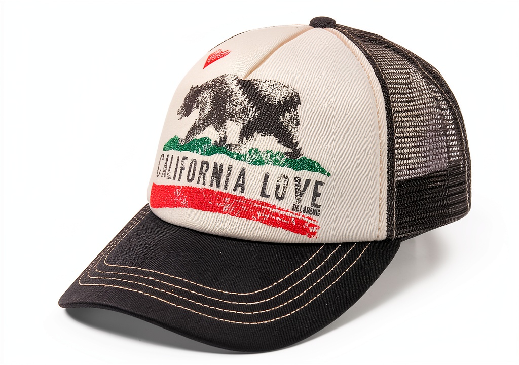 Billabong Pitstop Trucker Cap showcasing Cali Bear design and mesh back